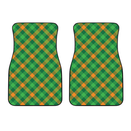 Green And Orange Buffalo Plaid Print Front Car Floor Mats