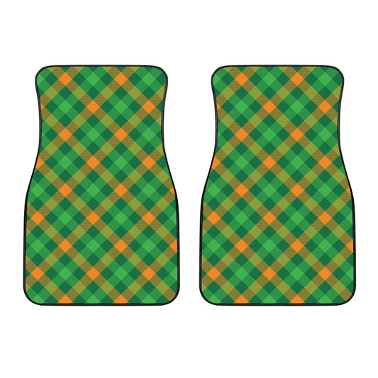 Green And Orange Buffalo Plaid Print Front Car Floor Mats