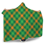 Green And Orange Buffalo Plaid Print Hooded Blanket