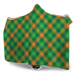 Green And Orange Buffalo Plaid Print Hooded Blanket