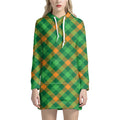 Green And Orange Buffalo Plaid Print Pullover Hoodie Dress