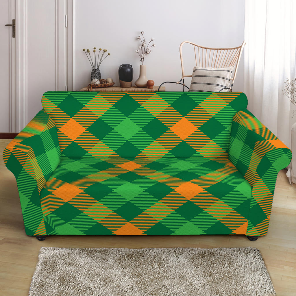 Green And Orange Buffalo Plaid Print Loveseat Slipcover