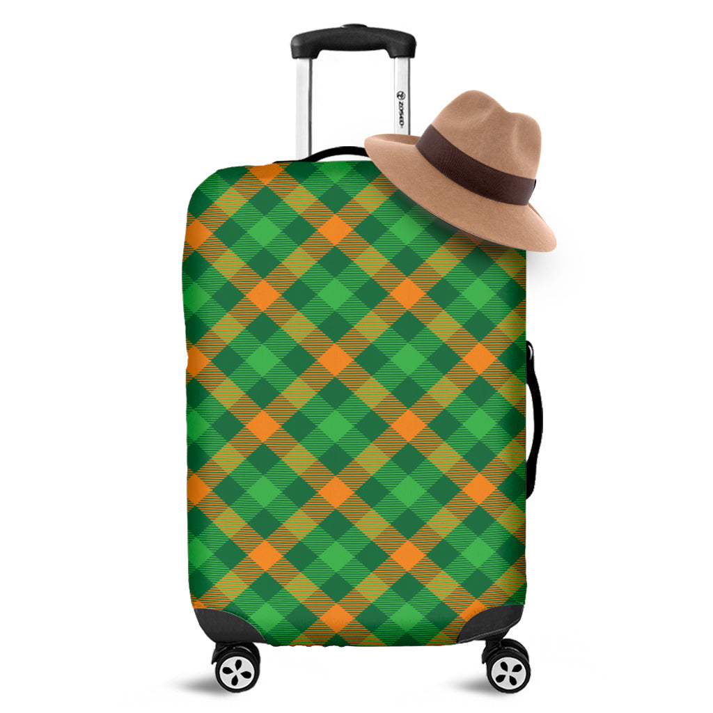 Green And Orange Buffalo Plaid Print Luggage Cover
