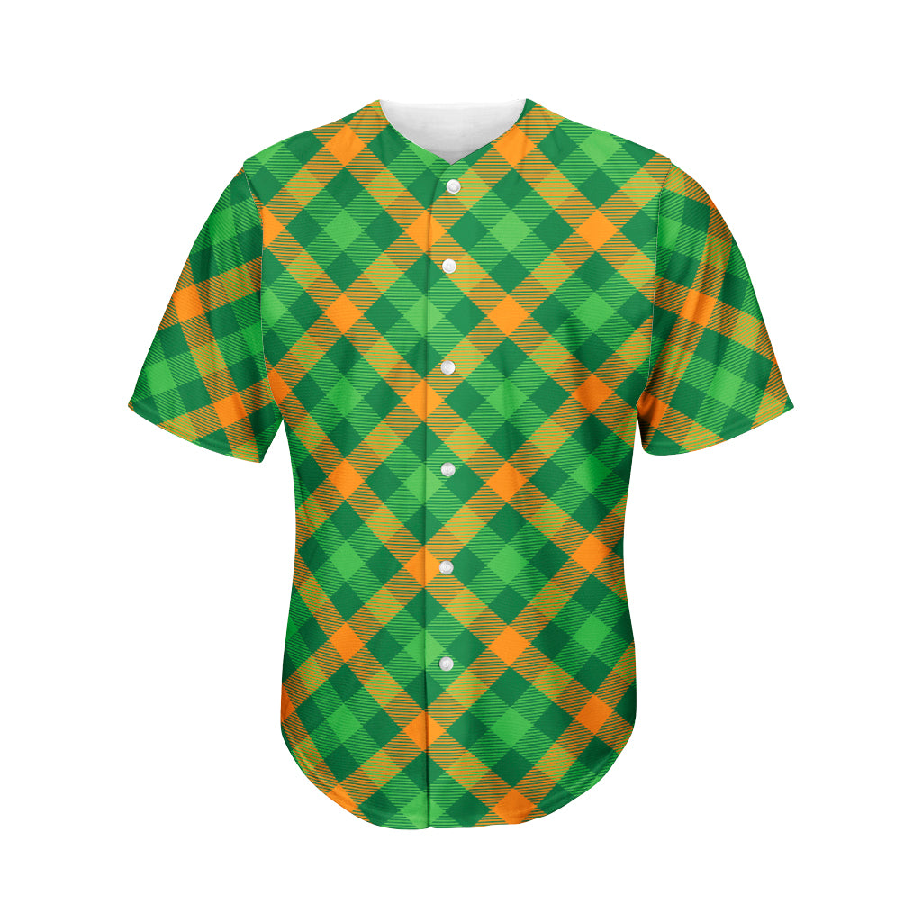 Green And Orange Buffalo Plaid Print Men's Baseball Jersey