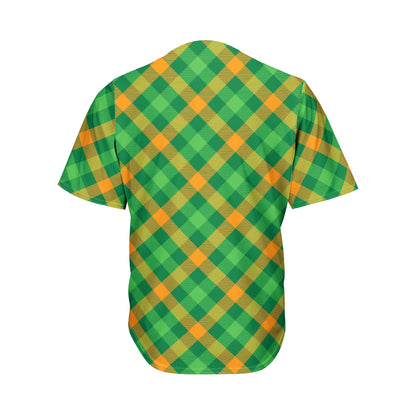 Green And Orange Buffalo Plaid Print Men's Baseball Jersey