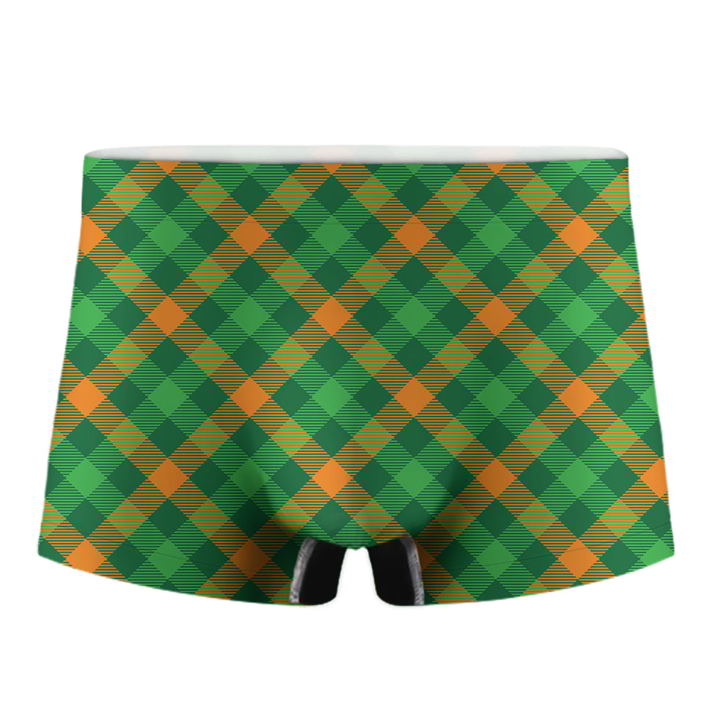 Green And Orange Buffalo Plaid Print Men's Boxer Briefs