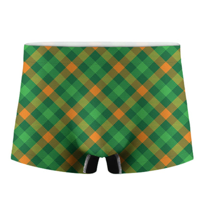 Green And Orange Buffalo Plaid Print Men's Boxer Briefs