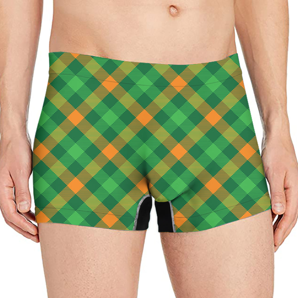 Green And Orange Buffalo Plaid Print Men's Boxer Briefs