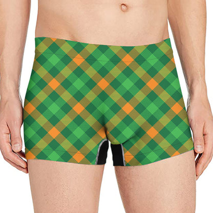 Green And Orange Buffalo Plaid Print Men's Boxer Briefs