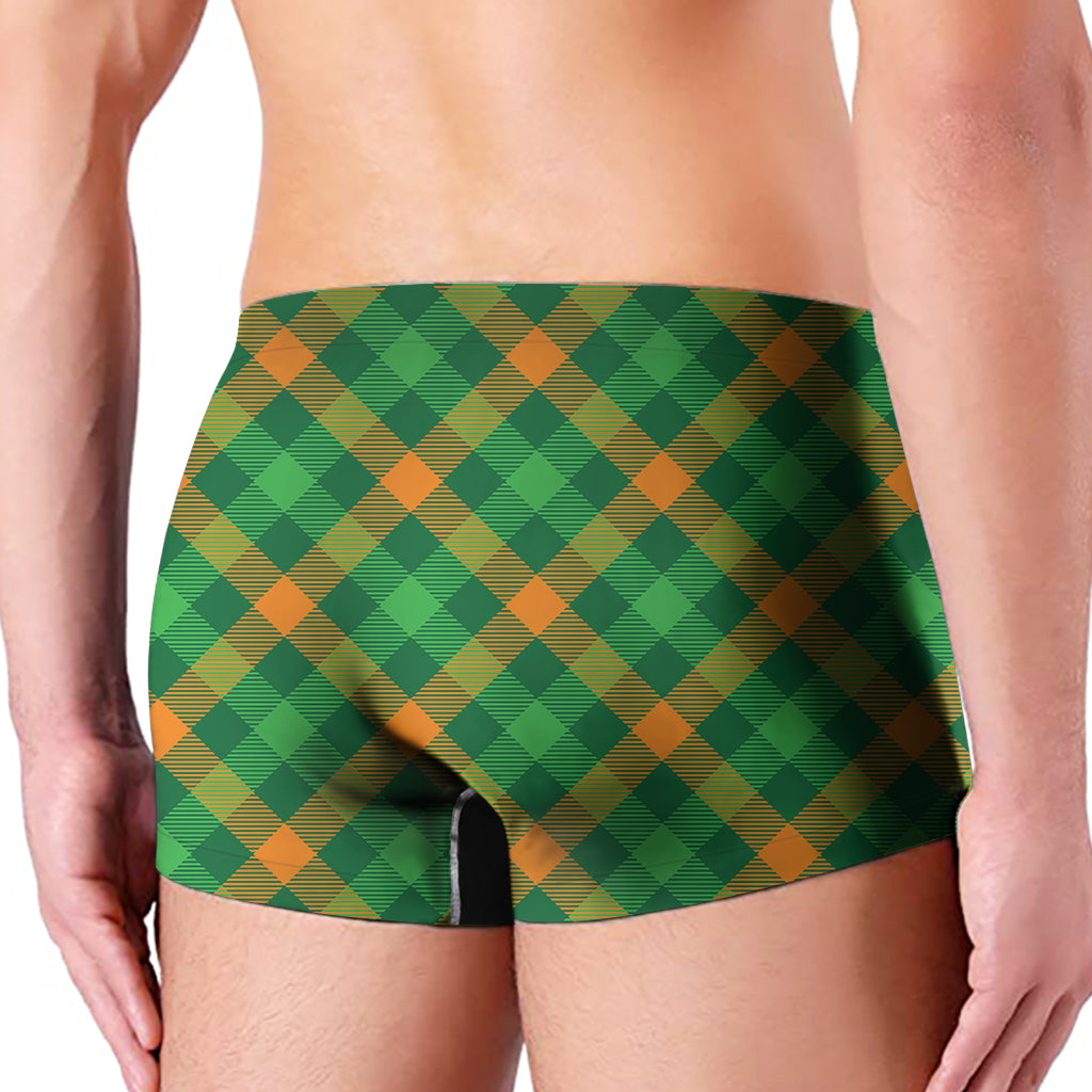 Green And Orange Buffalo Plaid Print Men's Boxer Briefs