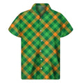 Green And Orange Buffalo Plaid Print Men's Short Sleeve Shirt