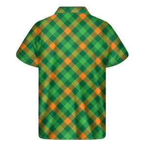 Green And Orange Buffalo Plaid Print Men's Short Sleeve Shirt