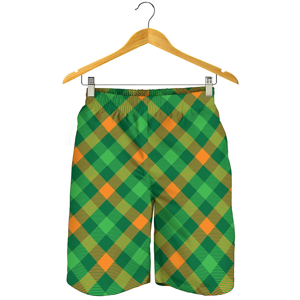 Green And Orange Buffalo Plaid Print Men's Shorts