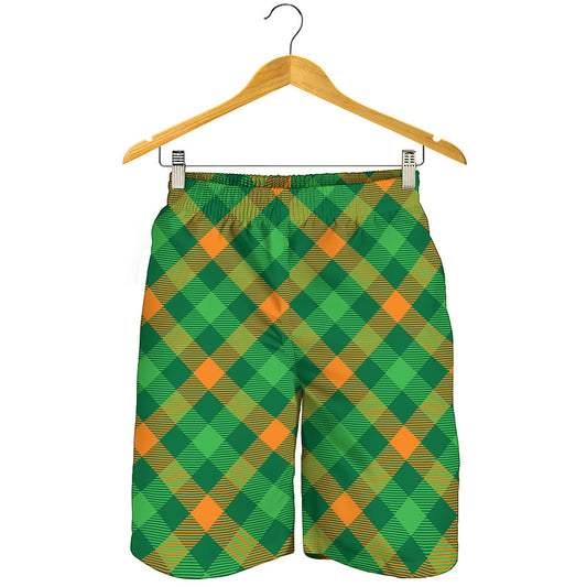 Green And Orange Buffalo Plaid Print Men's Shorts
