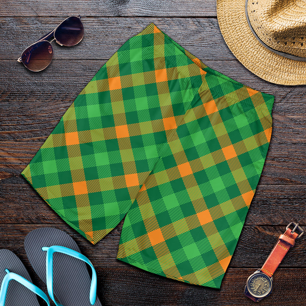 Green And Orange Buffalo Plaid Print Men's Shorts