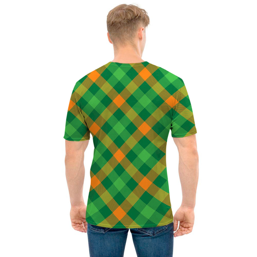 Green And Orange Buffalo Plaid Print Men's T-Shirt