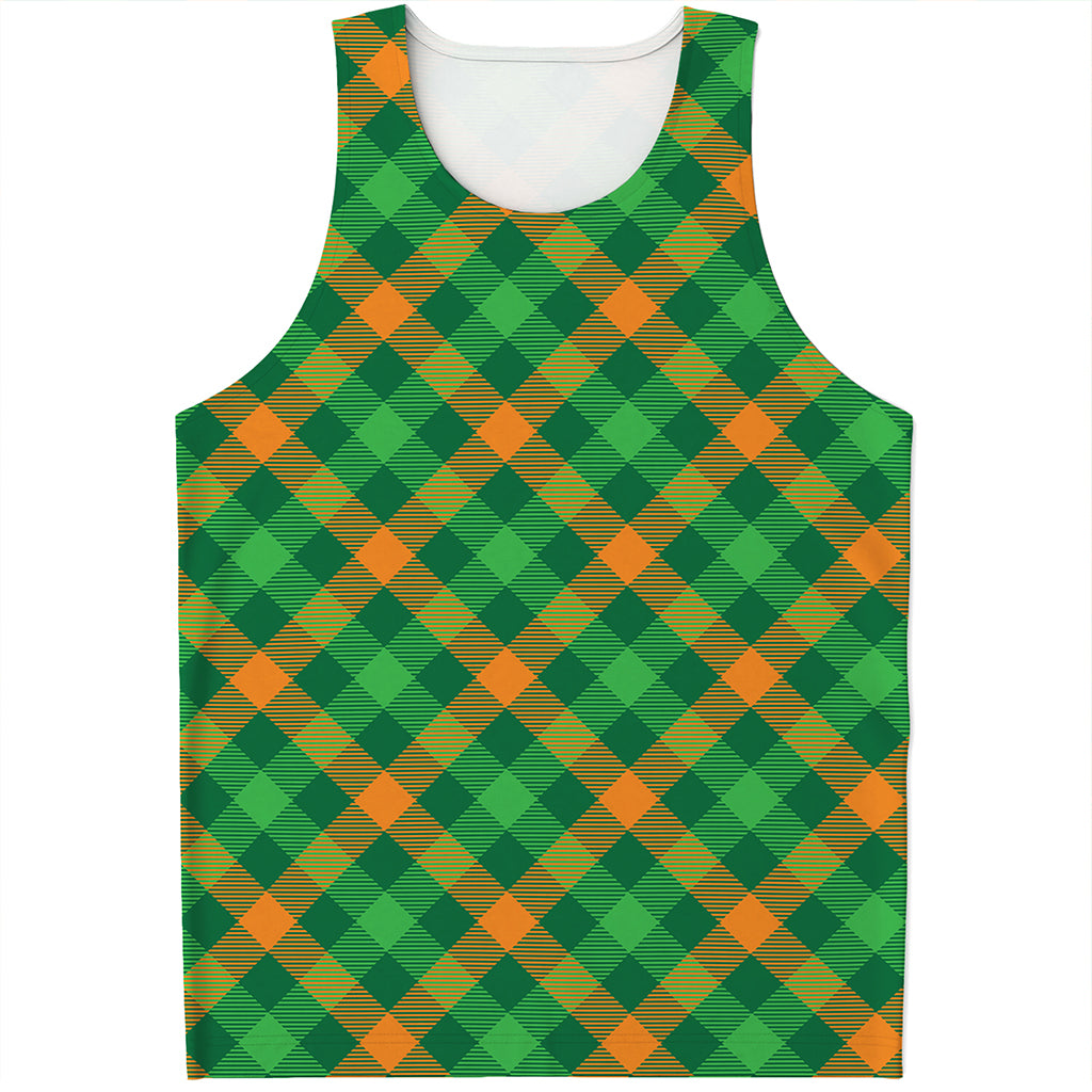 Green And Orange Buffalo Plaid Print Men's Tank Top
