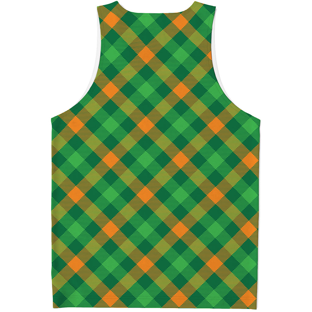 Green And Orange Buffalo Plaid Print Men's Tank Top