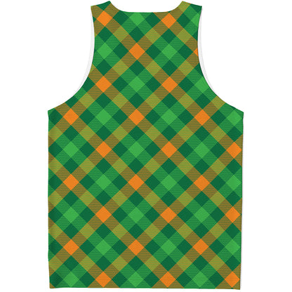 Green And Orange Buffalo Plaid Print Men's Tank Top