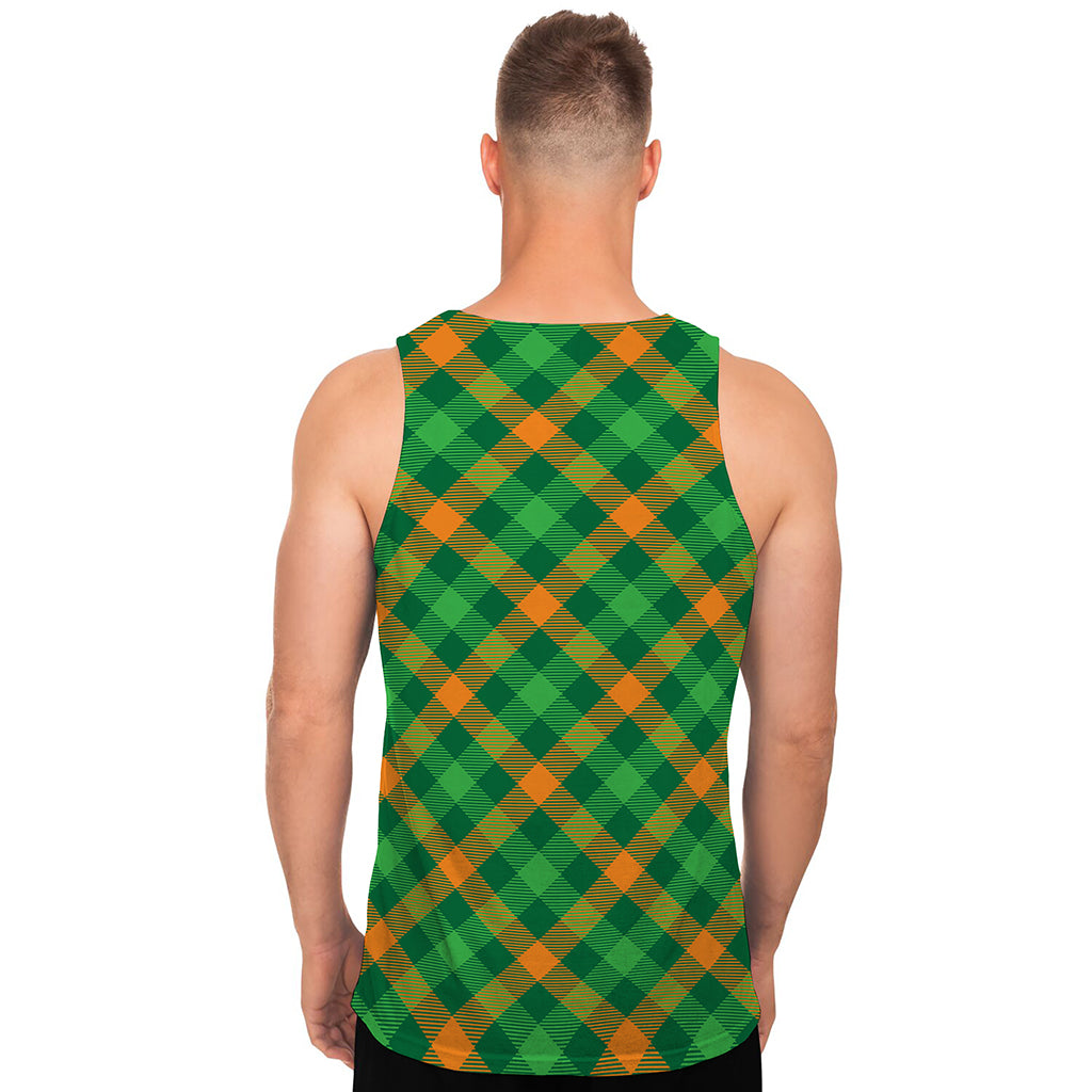 Green And Orange Buffalo Plaid Print Men's Tank Top