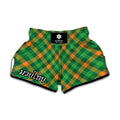 Green And Orange Buffalo Plaid Print Muay Thai Boxing Shorts