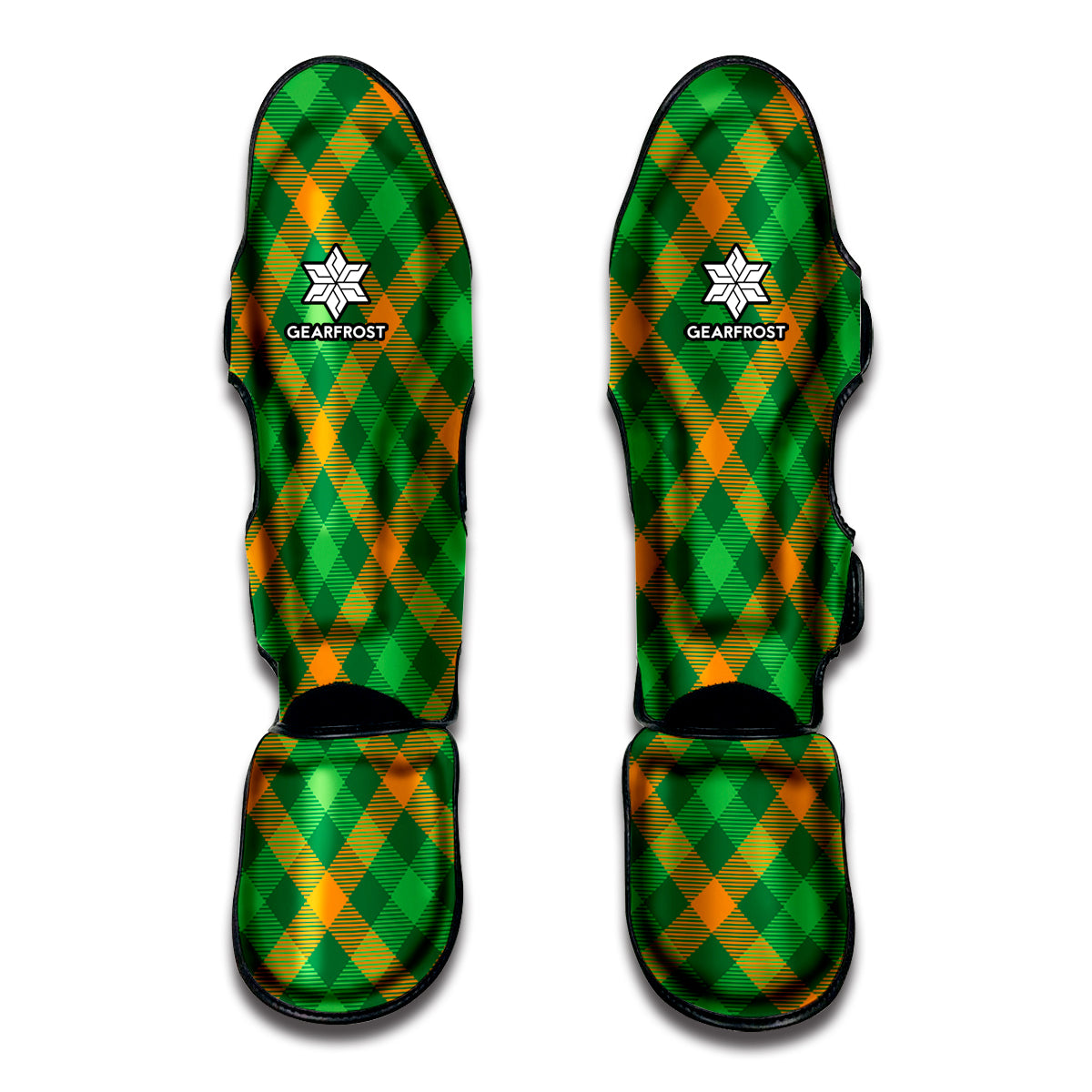 Green And Orange Buffalo Plaid Print Muay Thai Shin Guard