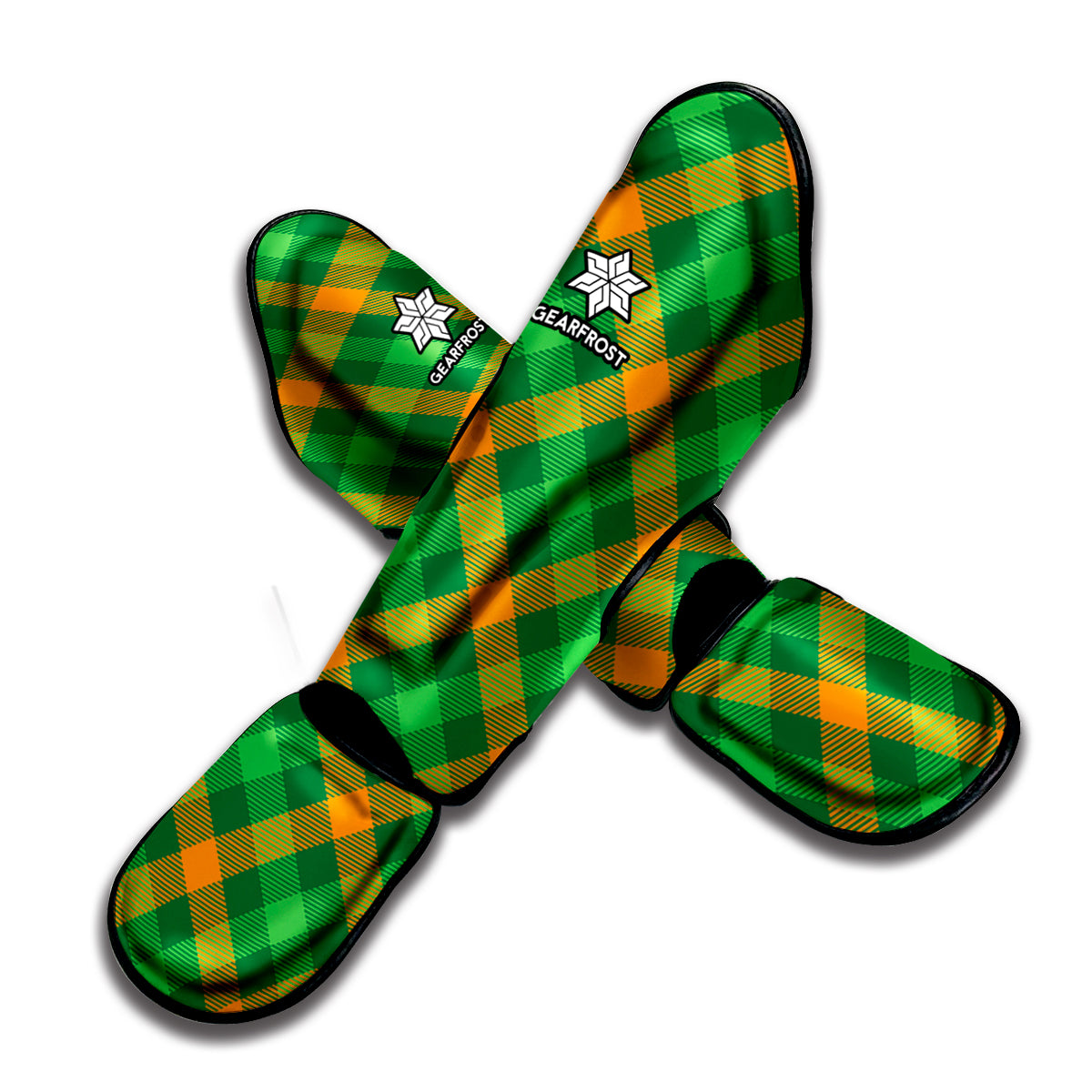 Green And Orange Buffalo Plaid Print Muay Thai Shin Guard