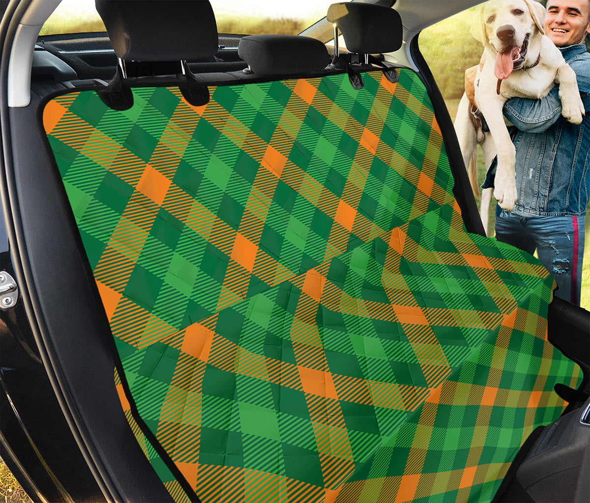 Green And Orange Buffalo Plaid Print Pet Car Back Seat Cover
