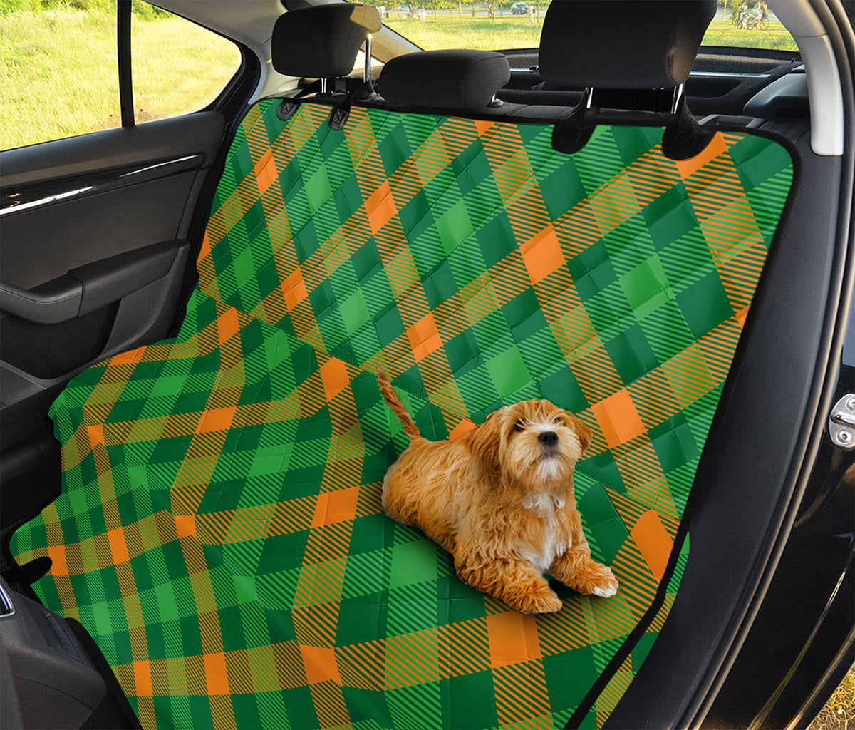 Green And Orange Buffalo Plaid Print Pet Car Back Seat Cover