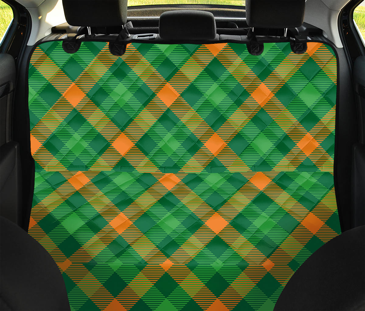 Green And Orange Buffalo Plaid Print Pet Car Back Seat Cover