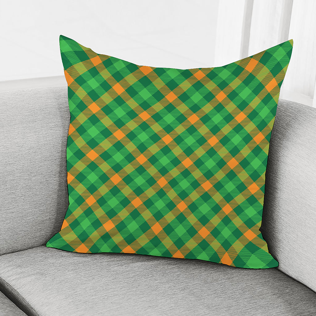 Green And Orange Buffalo Plaid Print Pillow Cover