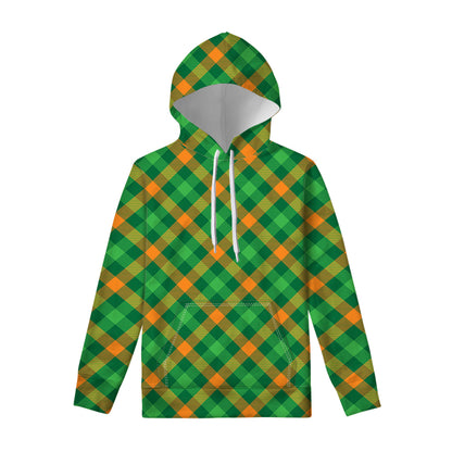 Green And Orange Buffalo Plaid Print Pullover Hoodie