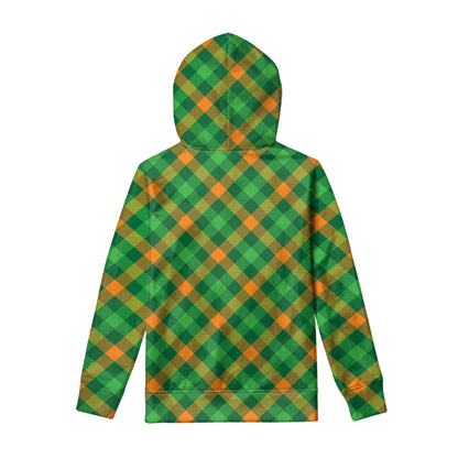 Green And Orange Buffalo Plaid Print Pullover Hoodie
