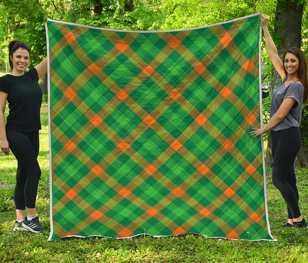 Green And Orange Buffalo Plaid Print Quilt