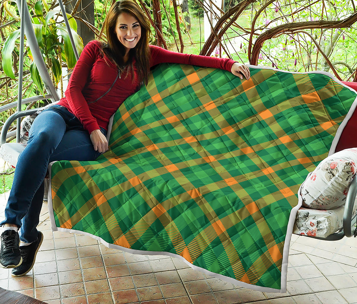 Green And Orange Buffalo Plaid Print Quilt