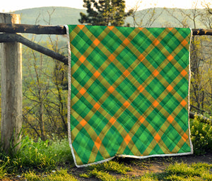 Green And Orange Buffalo Plaid Print Quilt