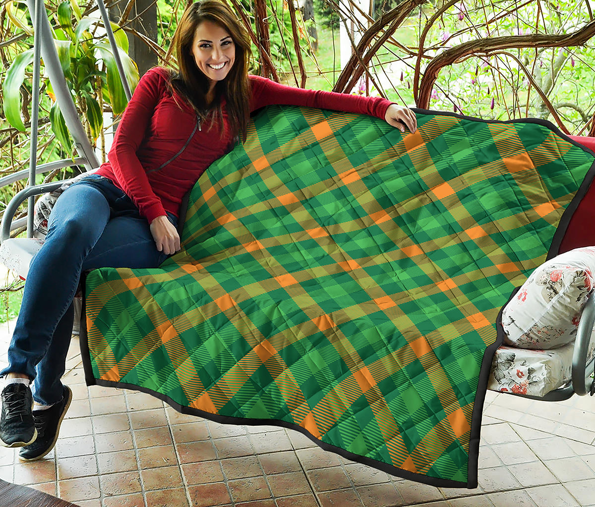 Green And Orange Buffalo Plaid Print Quilt