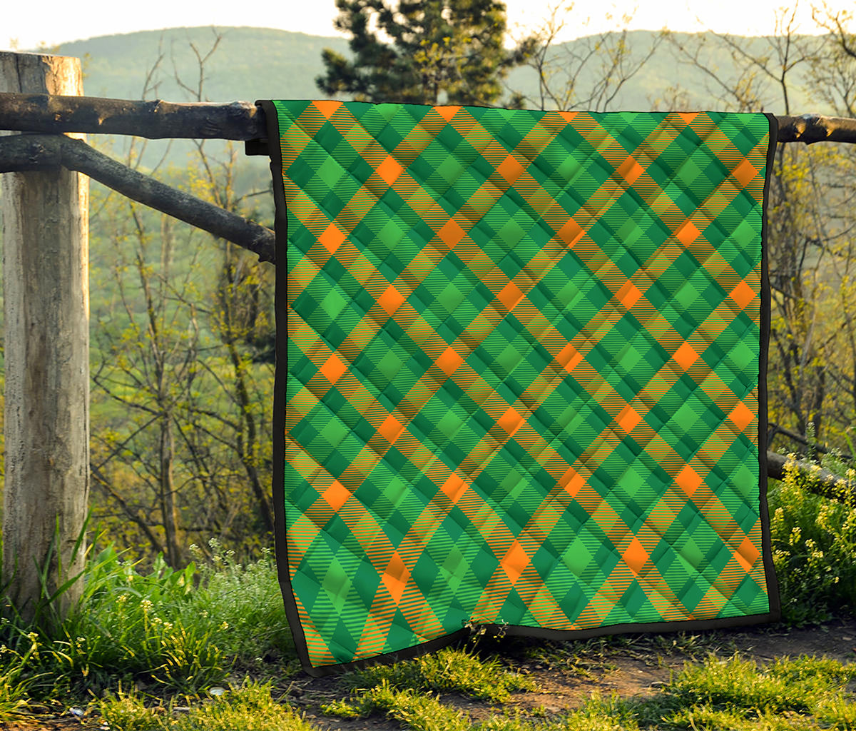 Green And Orange Buffalo Plaid Print Quilt