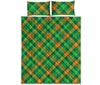 Green And Orange Buffalo Plaid Print Quilt Bed Set