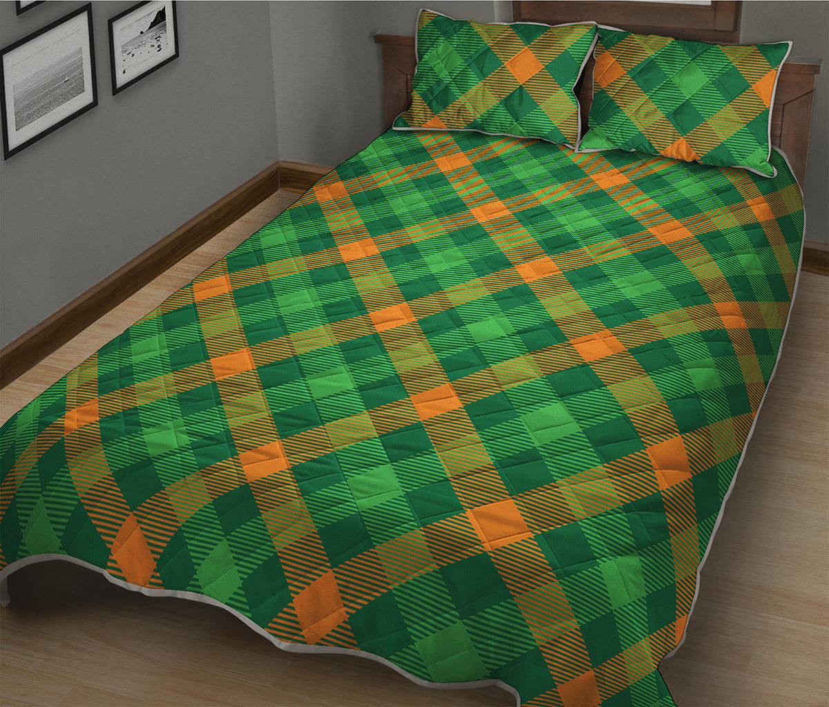 Green And Orange Buffalo Plaid Print Quilt Bed Set