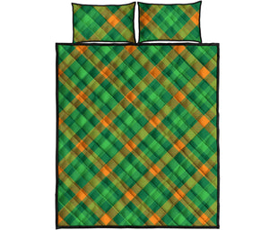 Green And Orange Buffalo Plaid Print Quilt Bed Set