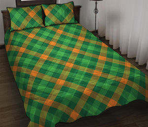 Green And Orange Buffalo Plaid Print Quilt Bed Set