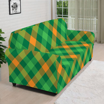 Green And Orange Buffalo Plaid Print Sofa Cover