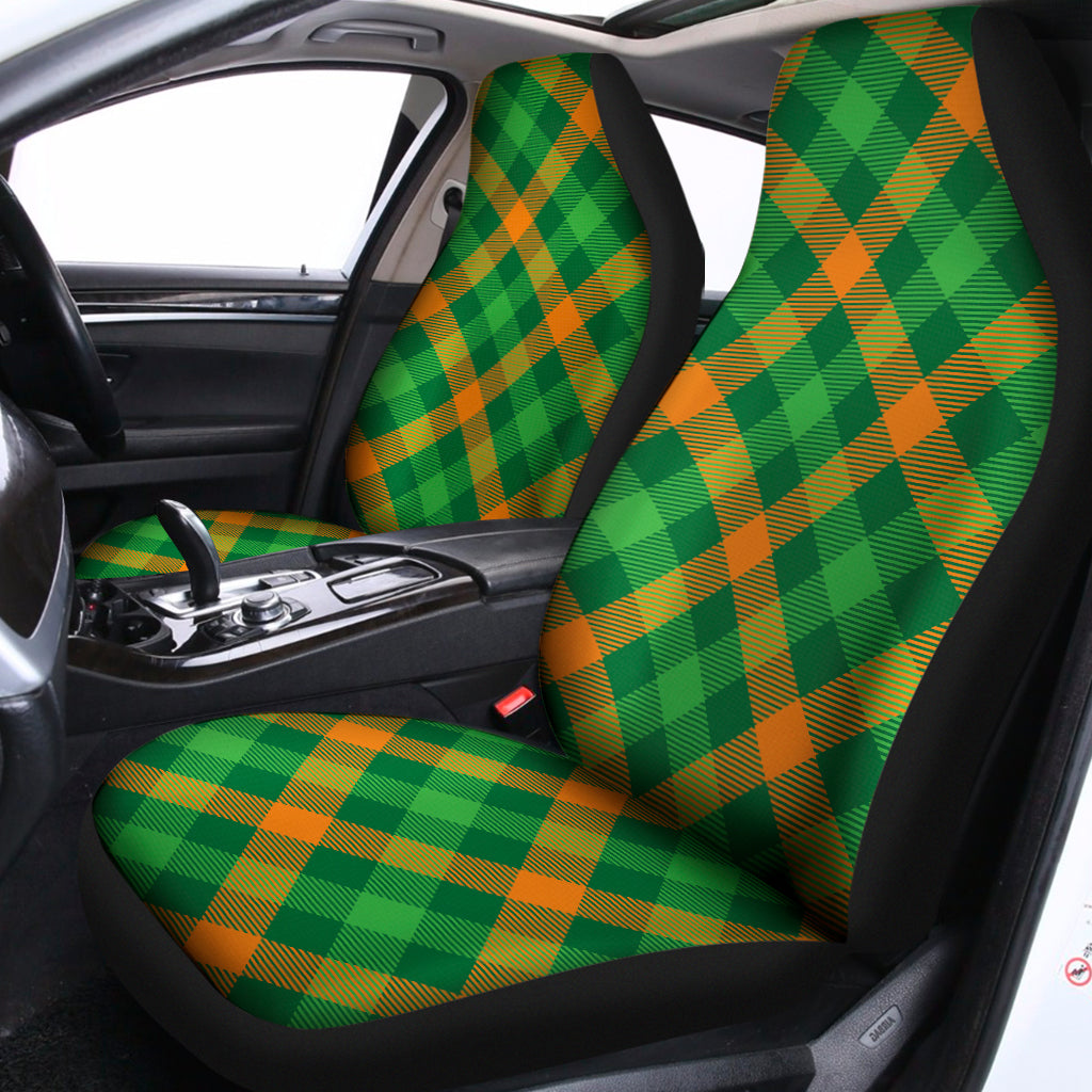 Green And Orange Buffalo Plaid Print Universal Fit Car Seat Covers