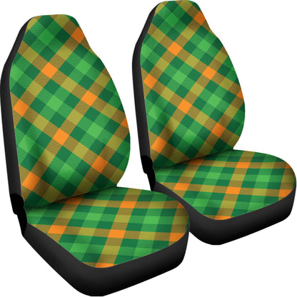 Green And Orange Buffalo Plaid Print Universal Fit Car Seat Covers