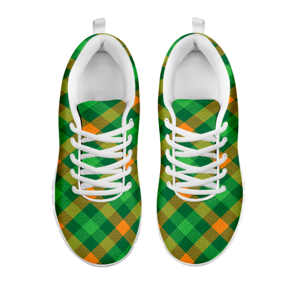 Green And Orange Buffalo Plaid Print White Sneakers