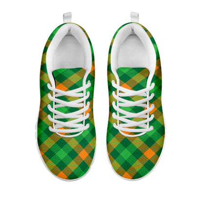 Green And Orange Buffalo Plaid Print White Sneakers
