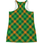 Green And Orange Buffalo Plaid Print Women's Racerback Tank Top