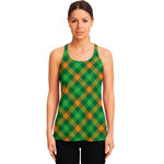 Green And Orange Buffalo Plaid Print Women's Racerback Tank Top
