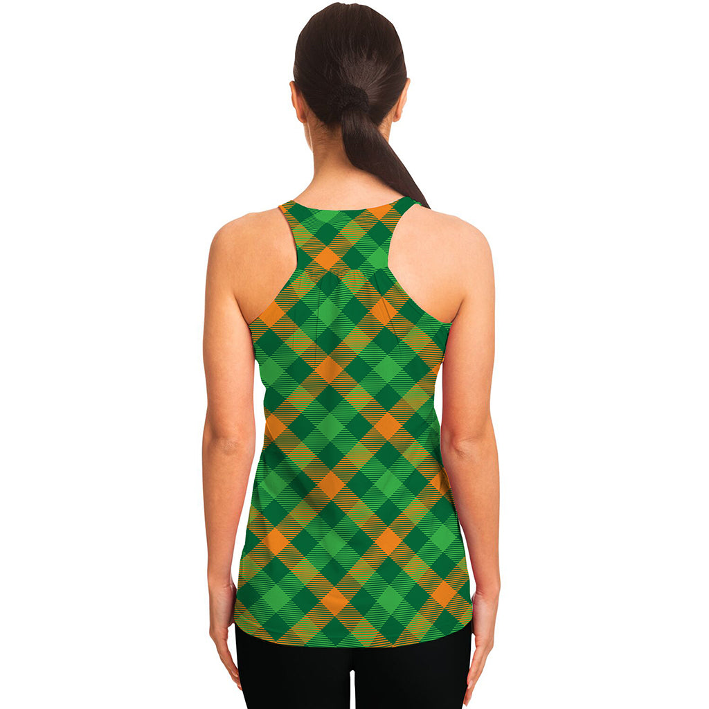 Green And Orange Buffalo Plaid Print Women's Racerback Tank Top